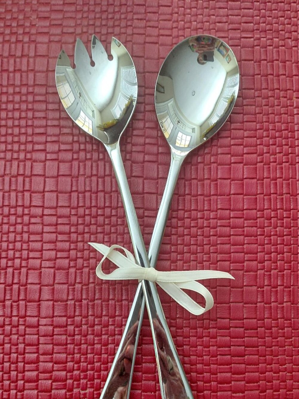 Vintage Sheffield England chrome plated salad serving set.